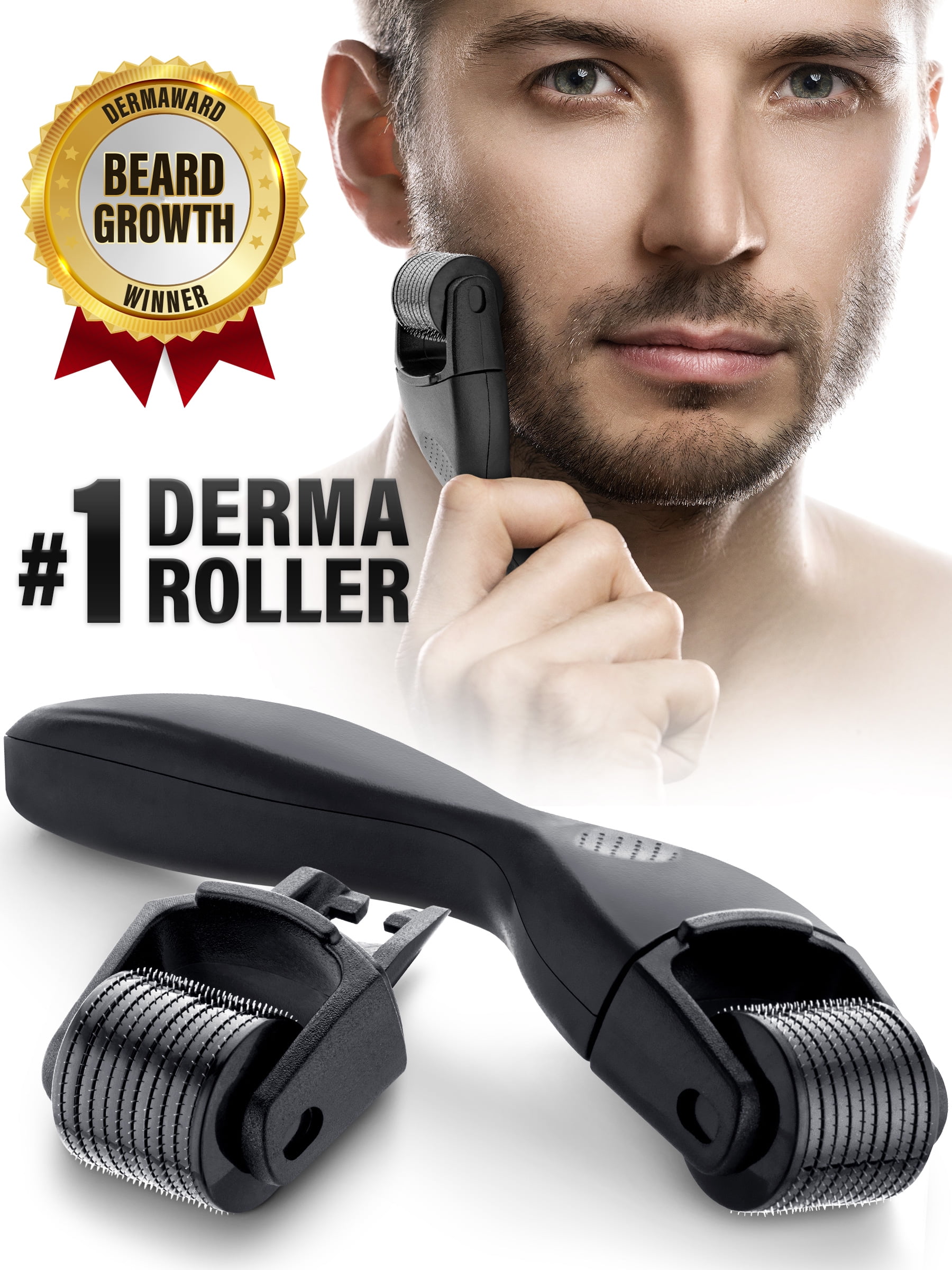 Derma Roller 540 MicroNeedles w/ 2 Detachable Heads for Thicker Beard