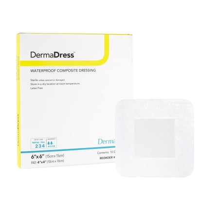 DermaDress Composite Dressing White 6 x 6" Sterile Waterproof 00277E, 10 Ct