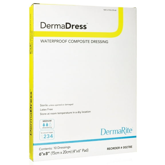 DermaDress Composite Dressing White 6 x 8" Sterile Waterproof 00278E, 10 Ct