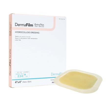 DermaFilm Thin Hydrocolloid Dressing 4 x 4" Square Extra Thin Clear w/grid Film Backing 00219E 10 per Box