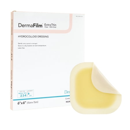 DermaFilm Thin Hydrocolloid Dressing 6 x 6" Square Thin with Border Film Backing 00306E 5 per Box