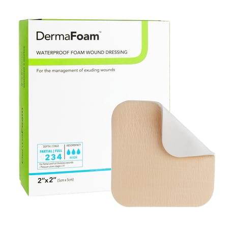 DermaFoam Foam Dressing 2 x 2" Square No Border Waterproof Backing 00290E 10 per Box