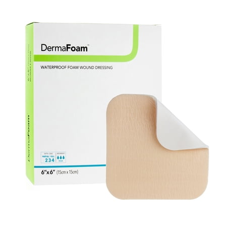 DermaFoam Foam Dressing 6 x 6" Square No Border Waterproof Backing 00292E 10 per Box