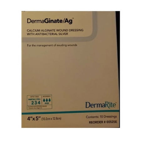 DermaGinate AG Antimicrobial Silver Dressing 4" X 5" Calcium Alginate Gauze, 10 Ea, 3 Pack