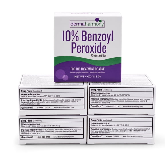 DermaHarmony 10% Benzoyl Peroxide Cleansing Bar (Non-Soap) - Unscented - 5 Bars