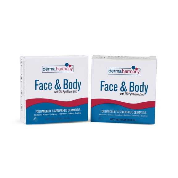 DermaHarmony 2% Pyrithione Zinc Face & Body Bar (non-soap) - Unscented - 2 Bars