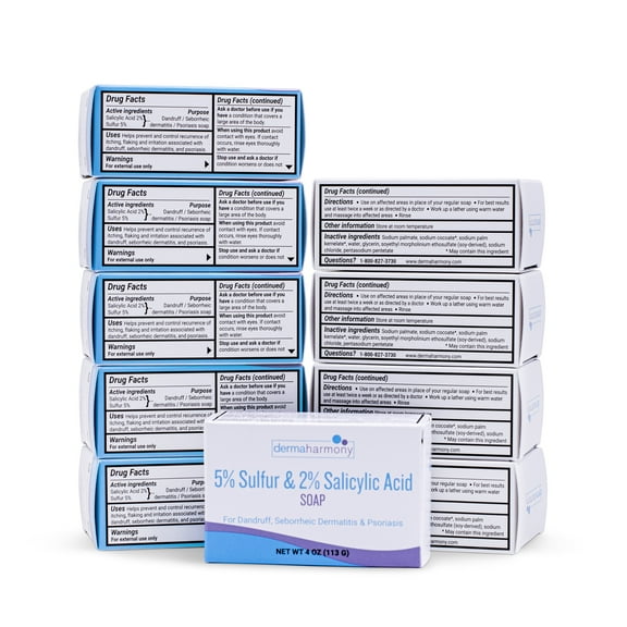 DermaHarmony 5% Sulfur and 2% Salicylic Acid Bar Soap - 4 oz (10 Bars)
