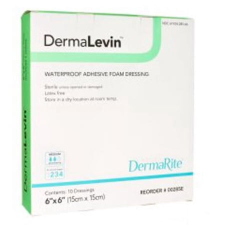 DermaLevin Foam Dressing 6 X Inch Square Adhesive with Border Sterile, 00285E - BOX OF 10