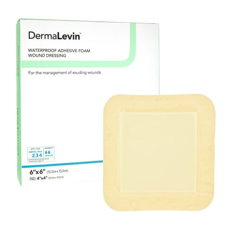 DermaLevin Foam Dressing 6 x 6" Square With Border Waterproof Backing 00285E 10 per Box
