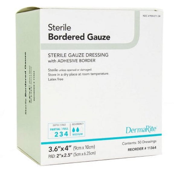 DermaRite Adhesive Dressing Bordered Gauze 3-3/5 X 4 Inch Gauze Square White Sterile 1 BOX