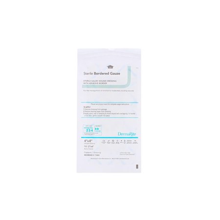 DermaRite Bordered Gauze Adhesive Dressing, 4 X 8 Inch, White, Gauze, Sterile, 25 Count
