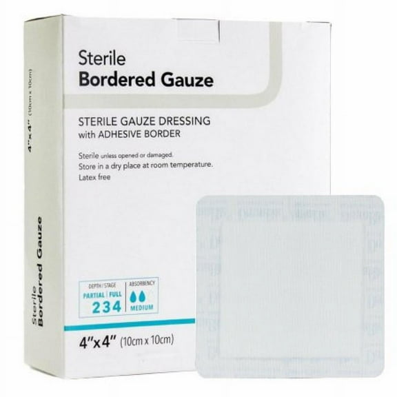 DermaRite Bordered Gauze Dressing, 6 Inches x 6 Inches, White, Non-Sterile, 100 Count