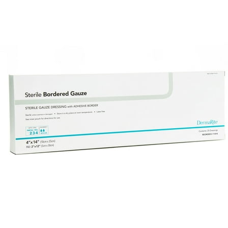 DermaRite Bordered Gauze White Gauze Island Dressing Sterile 4 x 14" 25 per Box