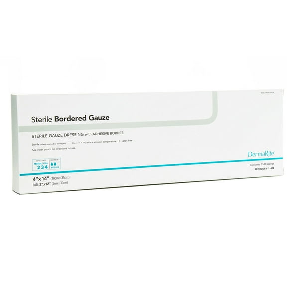DermaRite Bordered Gauze White Gauze Island Dressing Sterile 4 x 14" 25 per Box