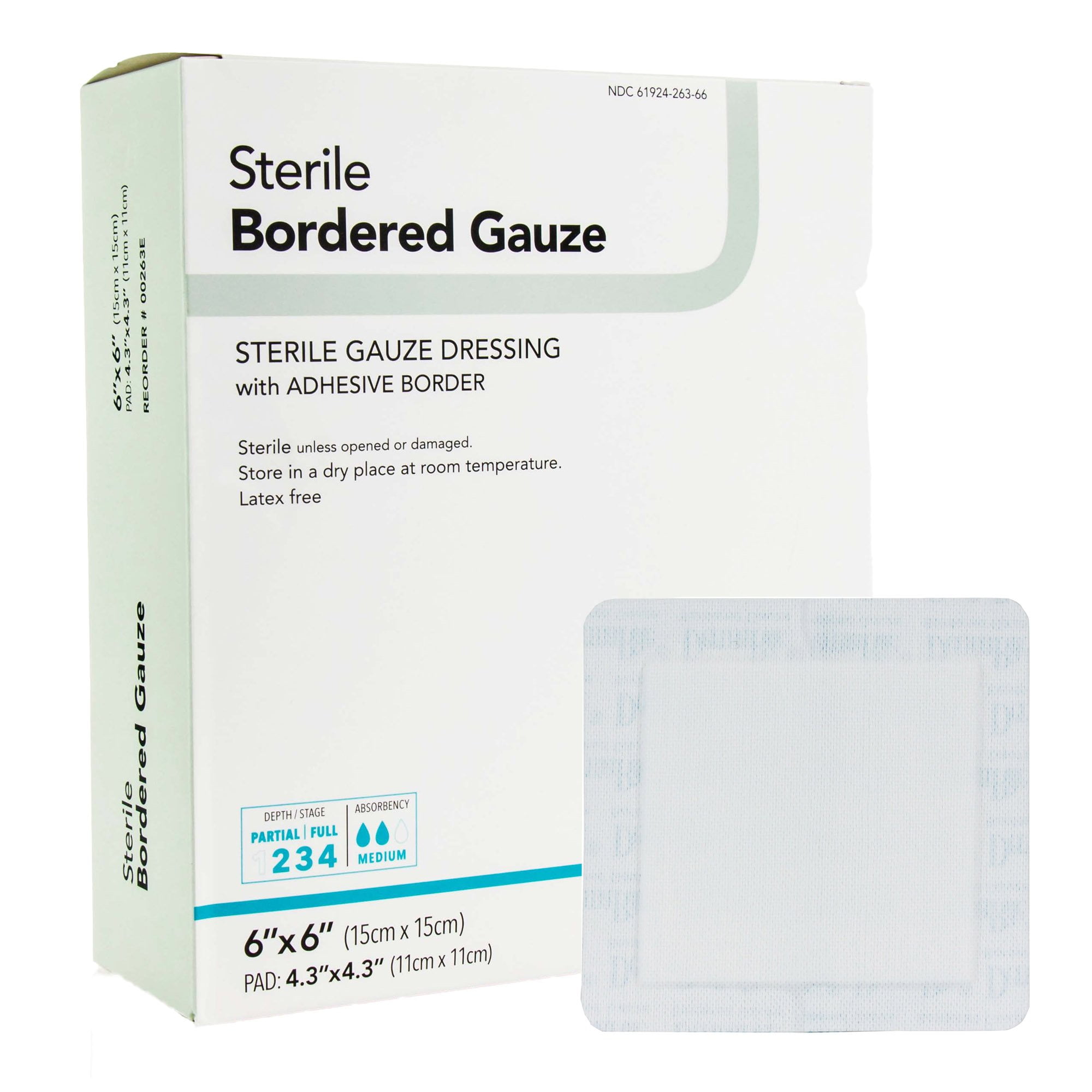 DermaRite Bordered Gauze Dressing, 6 Inches X 6 Inches, White, Sterile, 25 Count