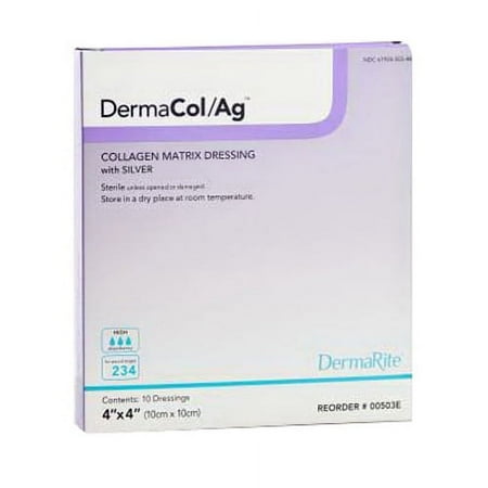 DermaRite DermaCol/Ag Collagen Matrix Wound Dressings With Silver, Size: 4" X 4", 10 ea, 2 Pack