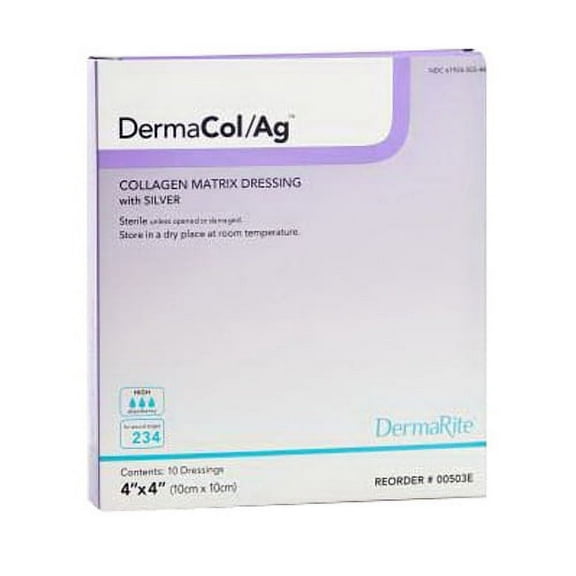 DermaRite DermaCol/Ag Collagen Matrix Wound Dressings With Silver, Size: 4" X 4", 10 ea, 2 Pack