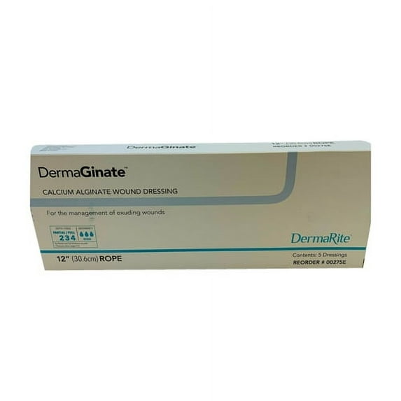 DermaRite DermaGinate Calcium Alginate Dressing 12" Rope, 5 Ea, 3 Pack