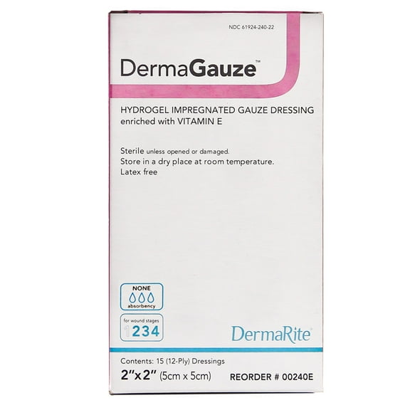 DermaGauze Hydrogel Wound Dressing 2 x 2" Square Impregnated Hydrogel / Gauze 00240E 15 Ct