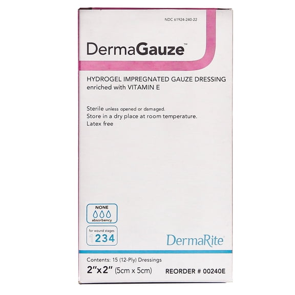 DermaGauze Hydrogel Wound Dressing 2 x 2" Square Impregnated Hydrogel / Gauze 00240E 15 Ct