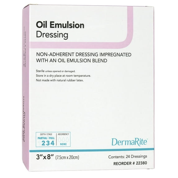 DermaRite Oil Emulsion Impregnated Dressing 3 x 8" Rectangle Mesh Gauze 22380 24 Ct