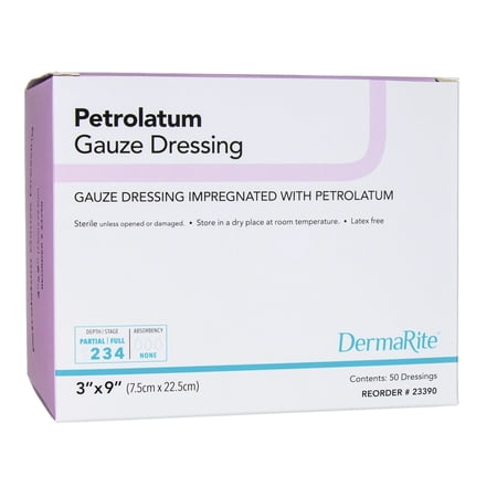 DermaRite Petrolatum Impregnated Dressing 3 x 9" Rectangle Gauze 23390 50 Ct