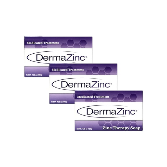 DermaZinc Therapy Soap, Zinc AKF18 Soap for Skin, Skin Disorder Relief for Psoriasis, Dermatitis, Eczema, and Other Condition Symptoms (Pack of 3)