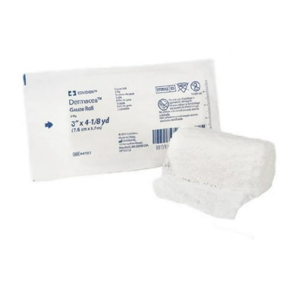 Dermacea Fluff Bandage Roll Gauze 3-Ply 3 Inch X 4 Yard Roll Shape Sterile, 441107 - Case of 96