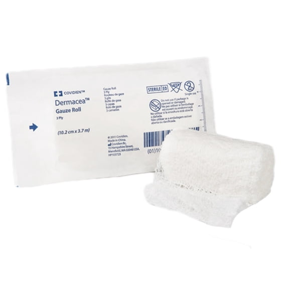Dermacea Fluff Dressing Gauze, 3-Ply, 2 Inch X 4 Yard Roll, Sterile, Case of 96
