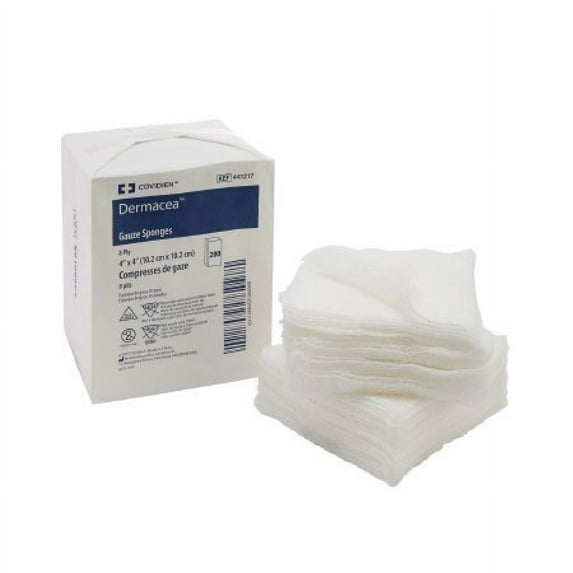 Dermacea Gauze Sponge - 4 Inches x 4 Inches, 8-Ply, White, Non-sterile, 200 Count