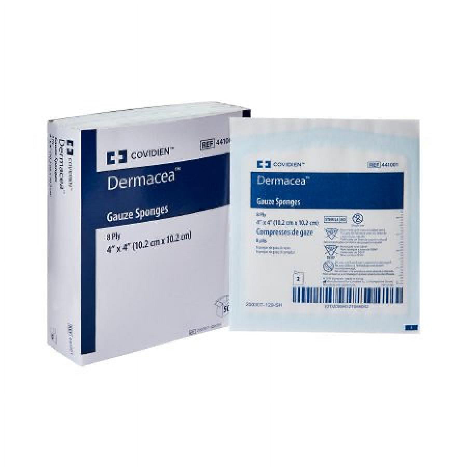 Dermacea Gauze Sponge - 4 Inches x 4 Inches, 8-Ply, White, Sterile, 1200 Count