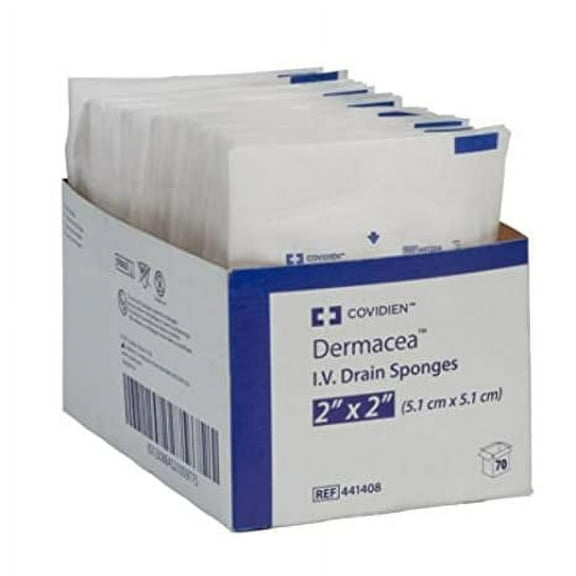 Dermacea IV Dressing 2 x 2 Inch Square First Aid Gauze Pads, 70 Count