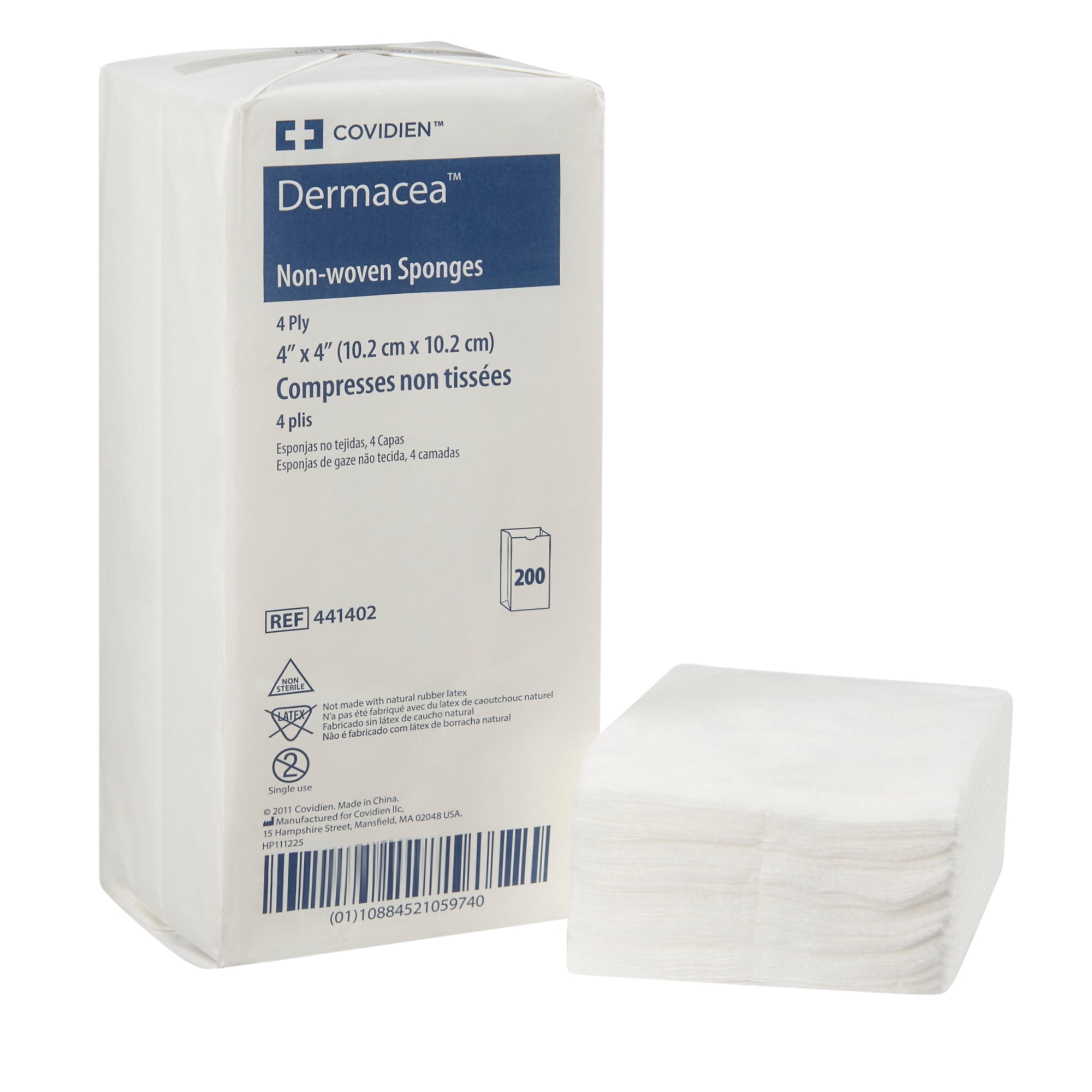 Dermacea Non-Woven Sponges, Non-Sterile, 4-Ply Gauze Dressing, 4 in X 4 in, 200 per Pack, 10 Packs, 2000 Total