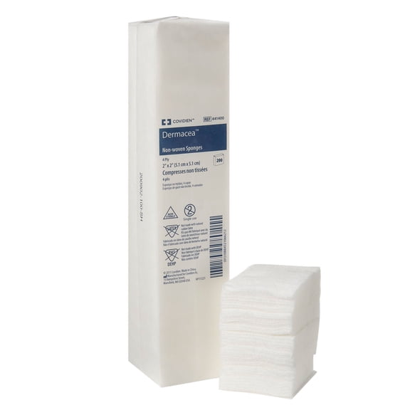 Dermacea Non-woven Sponge - 4 Inches x 4 Inches, Non-woven, 4-Ply, Non-sterile, 200 Count