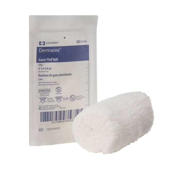 Dermacea Sterile Fluff Bandage Roll Gauze 6-Ply, 4in x 4-1/8 yd, Roll Shape, 100 Ct