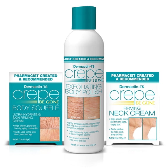 Dermactin Crepe Be Gone 3-Piece Skin Care Kit, Anti-Aging Firming, Body Moisturizer Treatment