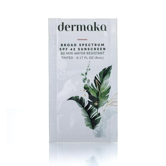 Dermaka Tinted Sunscreen SPF 42, Anti-Aging, Adults & Teens, 5ml 25 Packets, Water Resistant 80 Min