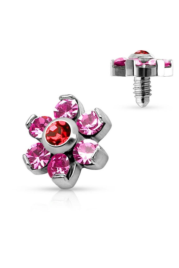 Dermal Anchor Top Prong Crystal Flower 316L Surgical Steel Internally Threaded 4mm