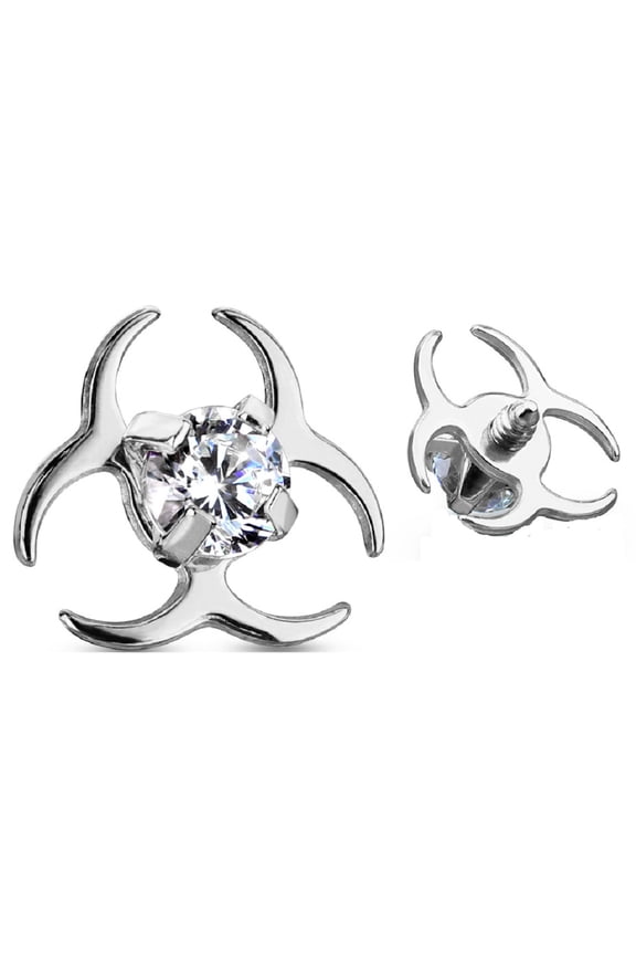 Dermal CZ Biohazard Symbol Internal Thread Anchor Top