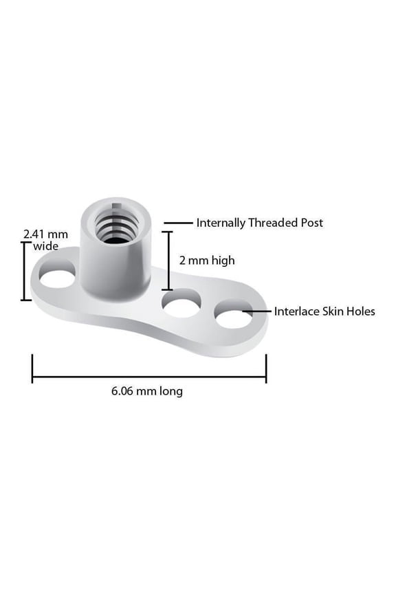 Dermal Piercing Jewelry 3 hole base with 2mm rise - 100 PC Bases