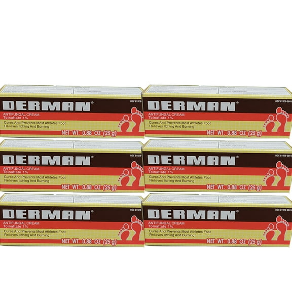 Derman Antifungal Cream. Athlete's Foot, Ringworm and Jock Itch Treatment. Stops and Prevents Skin Fungus. 0.88 oz. Pack of 6