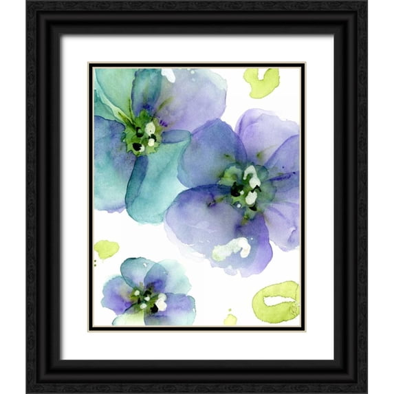 Derman, Dawn 26x32 Black Ornate Wood Framed with Double Matting Museum Art Print Titled - Blue Flowers