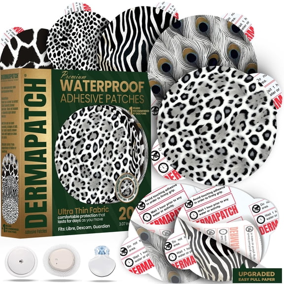Dermapatch - Waterproof CGM Adhesive Patches - Noir Animal Prints 20PCs