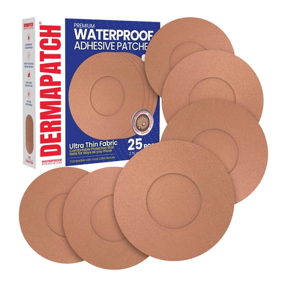 DermaPatch Tan Overpatches - Waterproof and Sweatproof Adhesive Covers, 25-Pack, Compatible with Dexcom G7, Stelo, Libre 2/3/3+ and Lingo