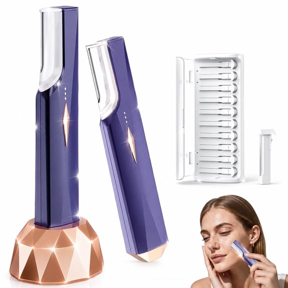 Dermaplane Razor for Women Face, Rechargeable Face Dermaplaning Tool – Peach Fuzz, Facial Hair & Exfoliation Removal, Sonic Technology with LED Light, 3 Speeds & 10 Blades