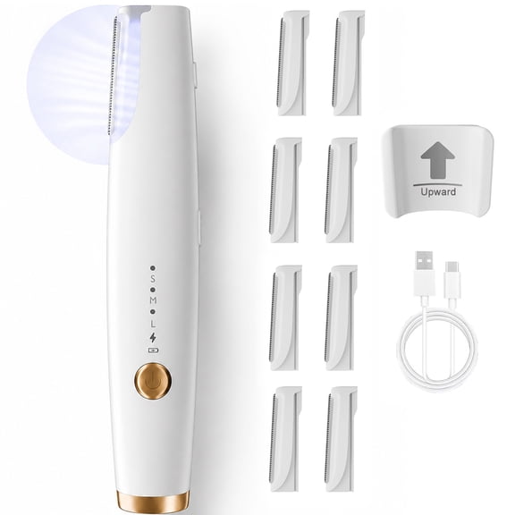 Dermaplane Razor for Women Face,Rechargeable Sonic Dermaplaning Tool with 3 Speeds LED Light - Non-Irritating Face Razor for Peach Fuzz & Exfoliation - 9 Refill Blades Included, White