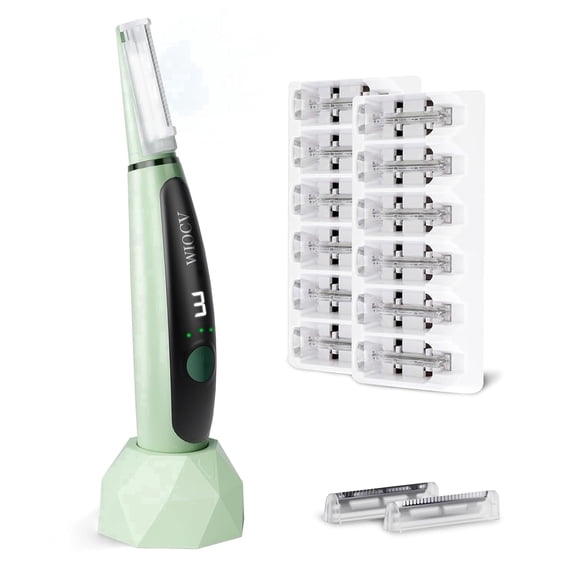 Wiocv Sonic Dermaplane Razor for Women Face with Built-in LED Light,3 Speed Settings & 12 Replacement Blades (Green)