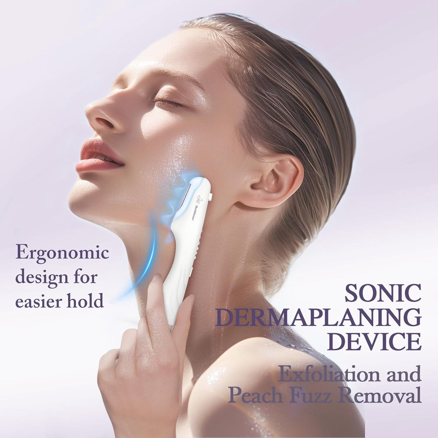 Dermaplane-razor for Women Face,Sonic Dermaplane,Sonic Dermaplaning Tool,Face Shaver Facial Hair Removal & Peach Fuzz Romover + 12 Blades (White With Gold Accent)