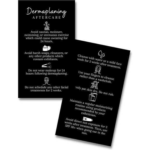 Dermaplaning Aftercare Cards  50 Pack  Size 2x3.5" inch Business Card  Black with White Design