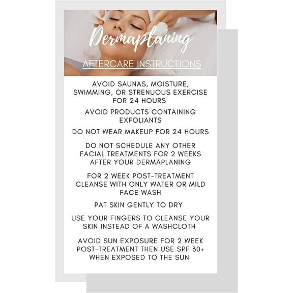 Dermaplaning Aftercare Instruction Cards  50 Pack  Size 2 x 3.5 inch Business Card Size  Microplaning Blading PMU  Simple White with Photo Design